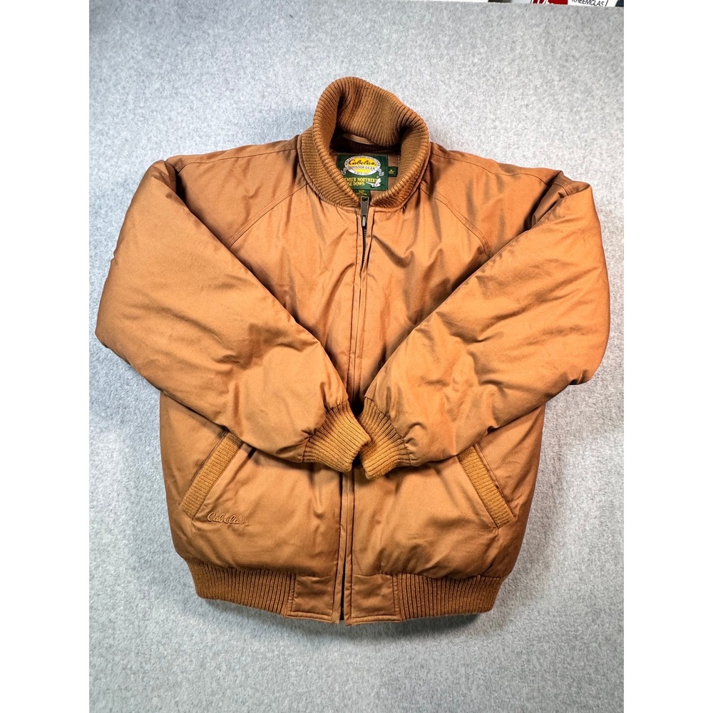 Cabelas Premier Northern Goose Down Bomber Jacket Mens Medium Brown 550 Fill